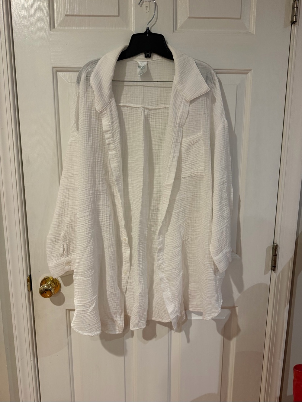 Lightweight White Gauze Button-Front Swim Shirt coverup